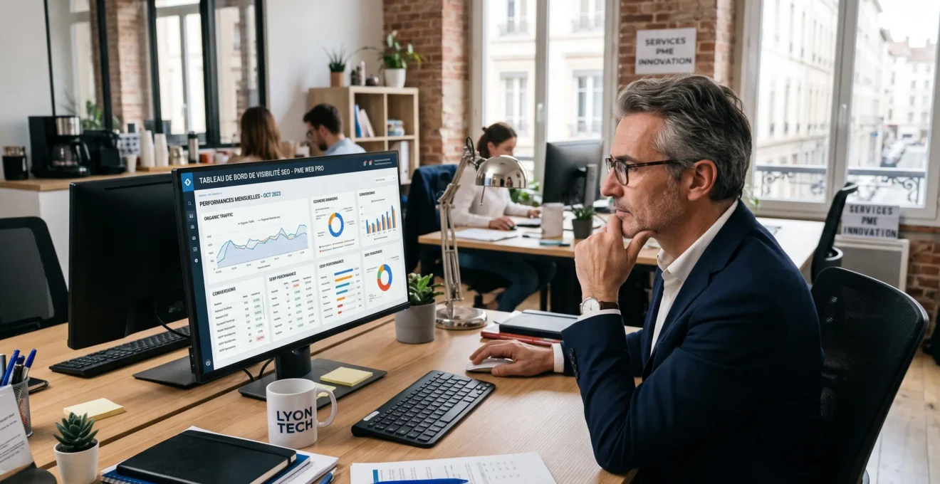 Dirigeant analysant la visibilité SEO de son site